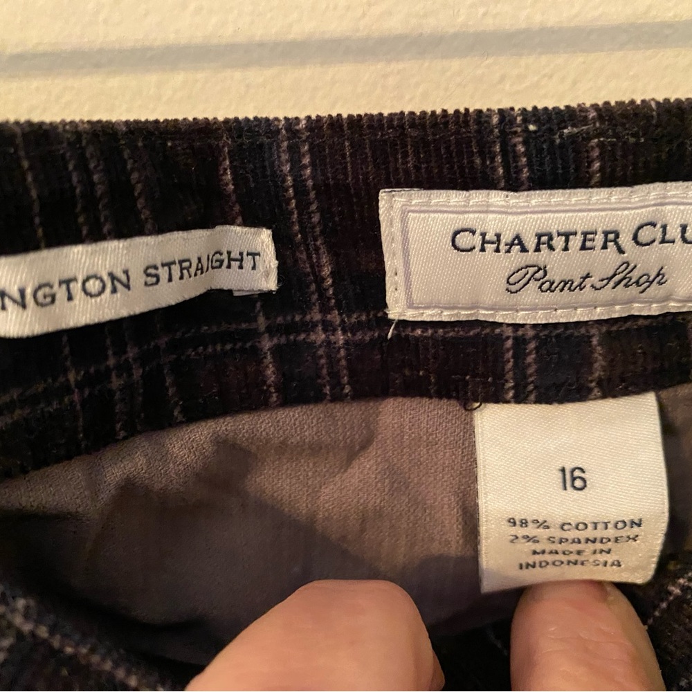charter Club women’s black plaid corduroy . Straight leg size 16. - Picture 6 of 6